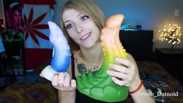 Unboxing and fucking HUGE bad dragon dildo, stuffs pussy with mini dildos