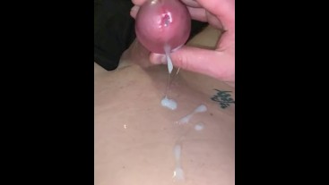 Slowmotion cum shot on a long white dick