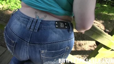 Public MILF BBW Big Booty Walking Denim Jeans Outdoors