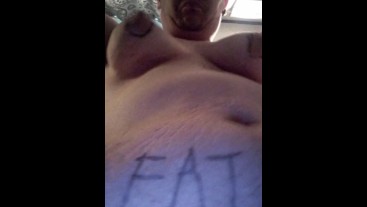 Fat FTM Self-Humiliation and Fucking My Cunt With A Giant Squash While Writing on My Saggy Tits