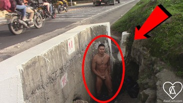 Handsome Latino Gets Too Exposed by Taking off his Clothes and Jerking off on the Road.