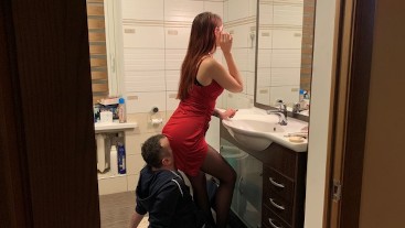 Mistress Sofi in Red Dress Use Chair Slave - Ignore Facesitting Femdom