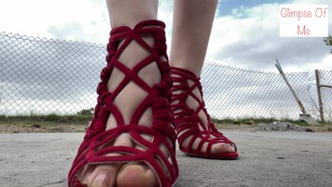 red heels, walk on cement floor foot fetish- glimpseofme