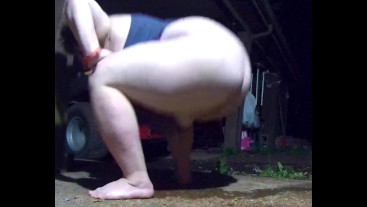 BBW wife pissing outside in front of security camera 8
