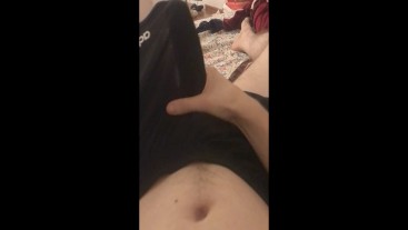 POV - Rubbing my fat cock through my see-through short shorts until my dick slips out w/ cumshot