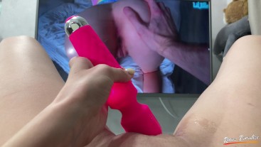 I entertain my pussy after work with a pink vibrator while alone at home and finish with