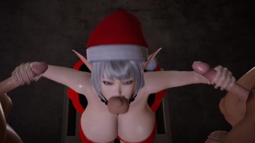 Busty elf is penetrated at Christmas by a few locals