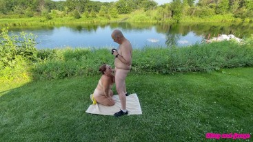 Naked Outdoor Blowjob - Missy Sucks Georges Thick Uncut Cock Outside in Daylight