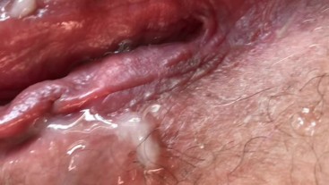 Did He Cum Twice On My Hairy pussy? Warm Cum on Pulsating Hairy Pussy. Close-Up