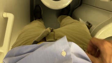 Business man touches himself and jerks off in the bathroom on a plane to Amsterdam (almost caught)