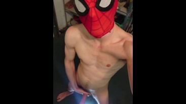 Solo Spider-Man cosplay fun and TWO cumshots 