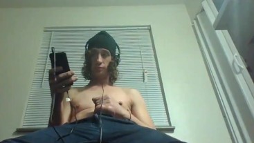 Headphones & Beanie On; Barechested And Stroking Lazily To Porn 