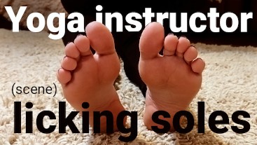 Yoga  instructor can't resist the opportunity of licking soles during the session