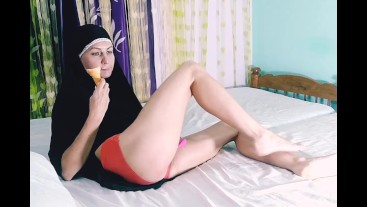 Arab MILF Eating ICE CREAM Sexy In Hijab