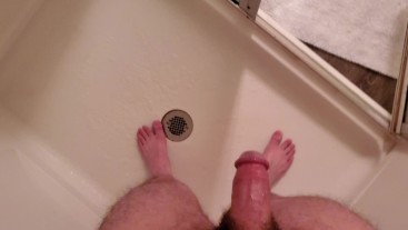 Hairy Teen Pisses All Over His Feet in the Shower After Holding It All Day [POV]