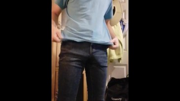 Playing with my hard dick in tight jeans