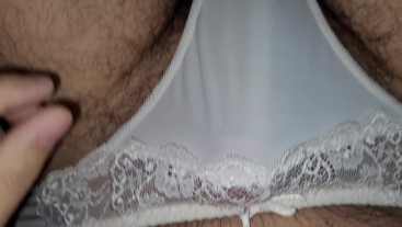 fitting and jerking off with wife's panties