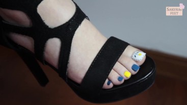 SAKURAsFEET - Perfect Asian toes in high heel sandals get licked fucked and cummed