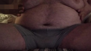 Fat man with huge tits masturbates after midnight snack and cums on himself & clean up