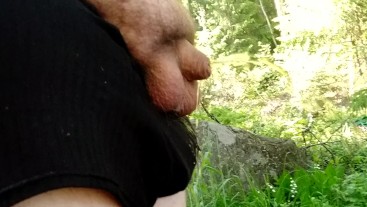 Fat Man PISSES with uncut cock on his BALLS and BOXERS, piss FLYING EVERYWHERE