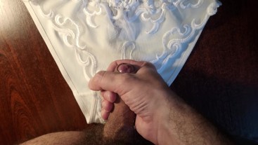 masturbate and cum on my wife's white panties