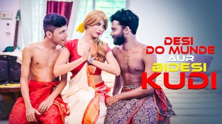 Zwei indische Desi-Typen teilen sich ein heißes ausländisches Mädchen (Dreier-Komplettfilm)